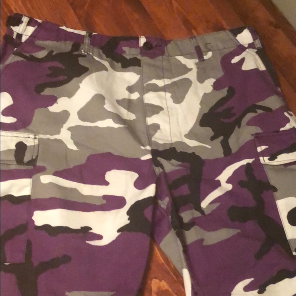 Rothco Purple, Black, & White Camo Cargo shorts